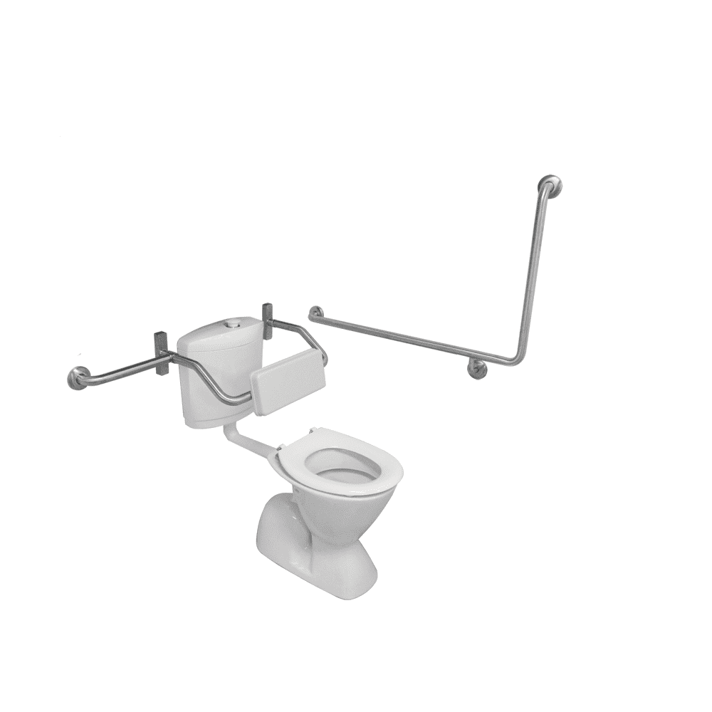 T14CB750 - ACCESSIBLE TOILET GRAB RAIL – 90° Bend with ADJUSTABLE BACKREST & 300mm Grabrail