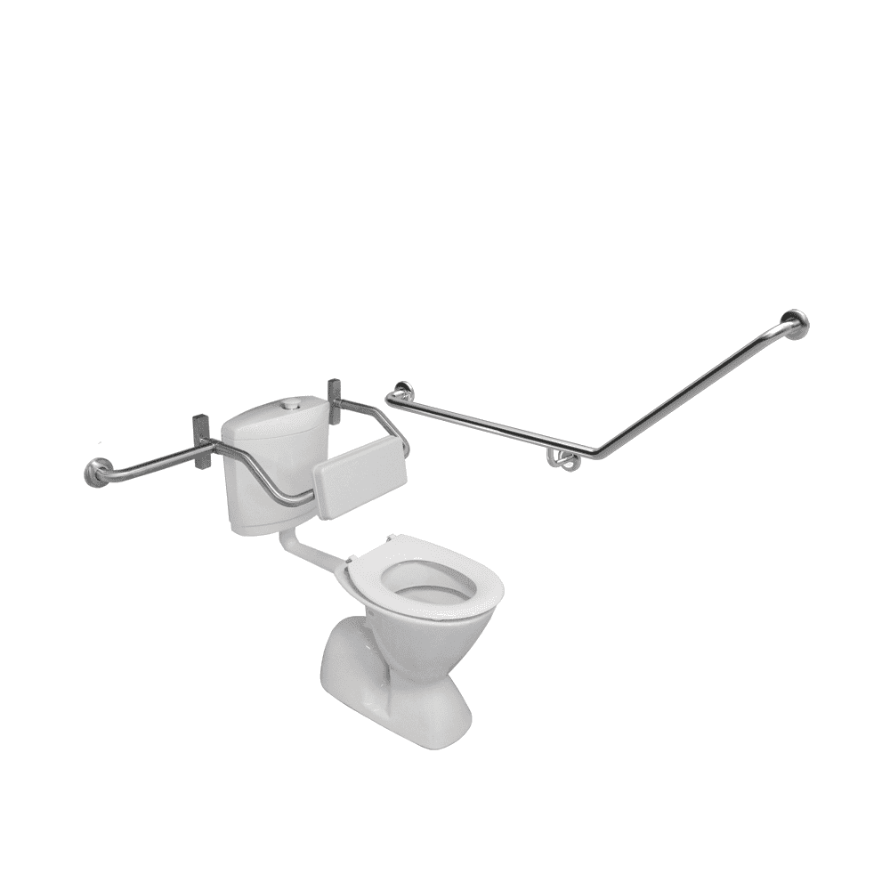 T20CB750 - ACCESSIBLE TOILET GRAB RAIL - 40° Bend with ADJUSTABLE BACKREST & 300mm Grabrail